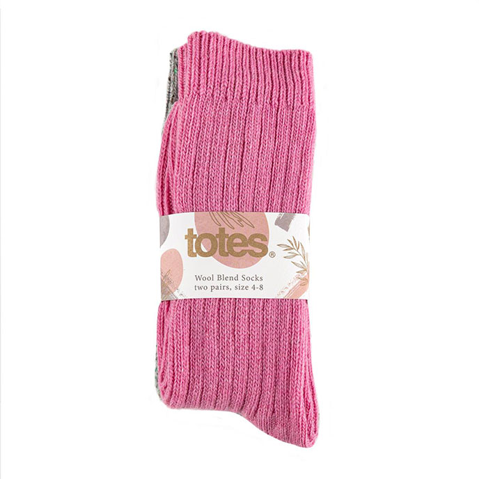 totes Ladies Twin Pack Ribbed Nep Wool Blend Socks Grey / Pink Extra Image 3